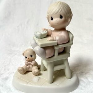 Precious Moments Child with Teddy Bear on High Chair